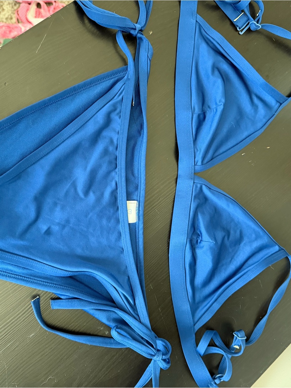 Women's Blue Triangle Tie Bikini Top and Bottom Set